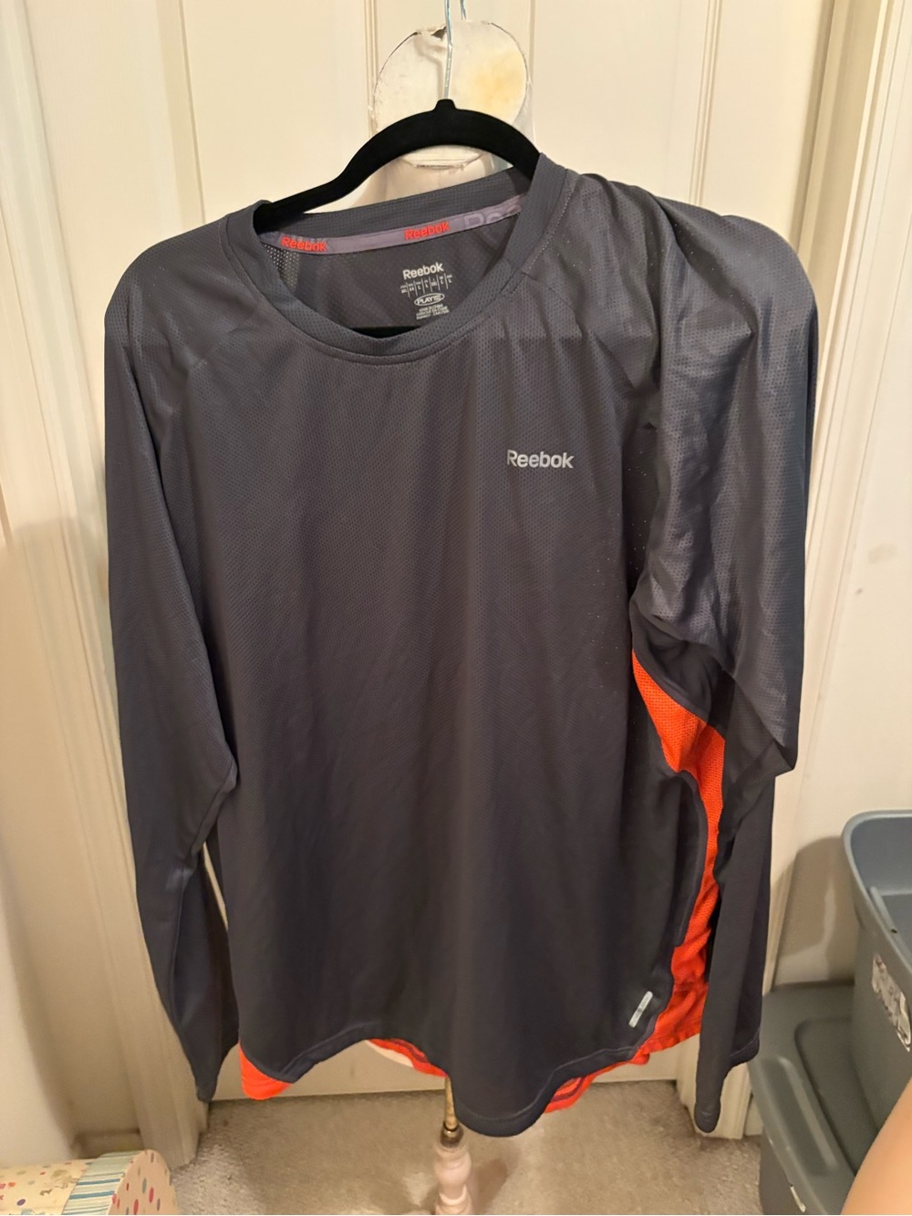Reebok Men’s Long Sleeve Athletic Tee - Gray with Orange Panels size L